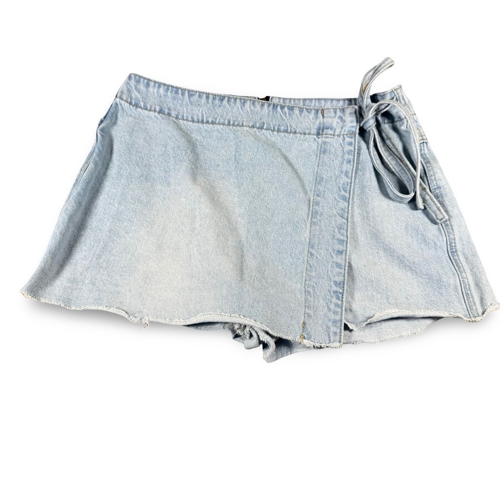 Altar'd State Womens Size Large Light Wash Denim Wrap Skort Mini High Waist Y2K
